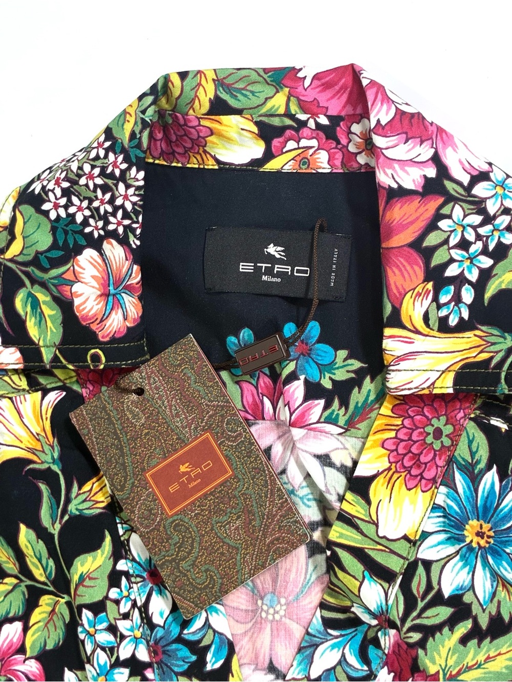 Etro Floral Print Long Sleeve Midi Dress Black US 0 IT 36 NWT Cotton - Picture 14 of 16